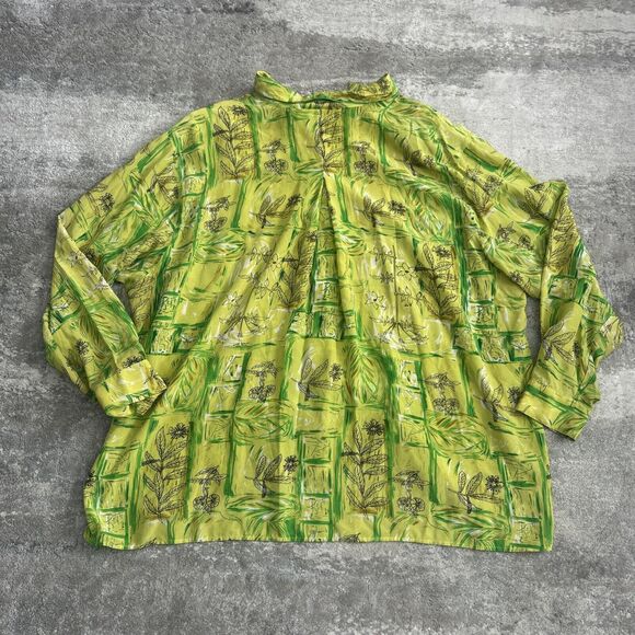 Piano Shirt Womens 3X Vintage Floral Leaf Print Long Sleeve Button Up 100% Silk - Picture 7 of 7